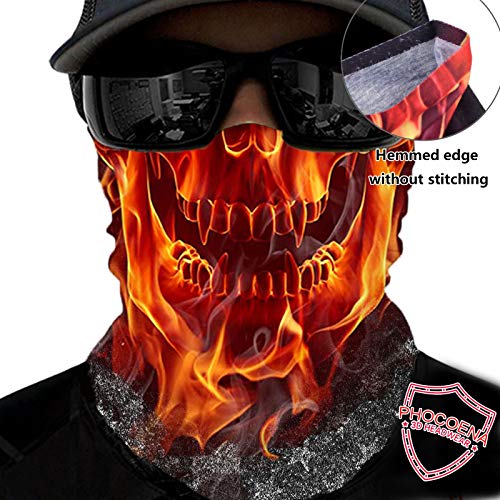 Product Cover PHOCOENA Tubular Bandana Face Mask - Anti Slip Neck Gaiter with Hemmed Edge Light Breathable UV Sun, Wind dust Proof Seamless Balaclava (fire Skull Flag)