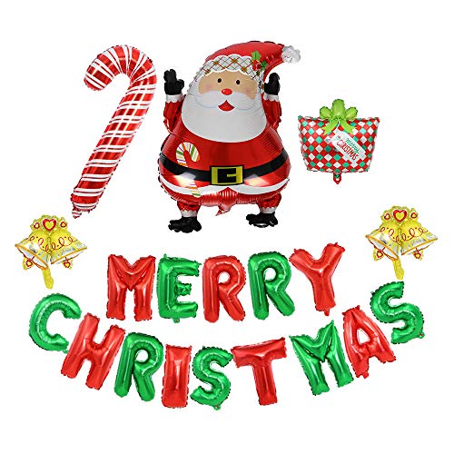 Product Cover Christmas Balloon Decorations Kit Merry Christmas Balloons Banner with Santa Claus & Candy Cane & Gift & Bells Balloon Xmas Decor Party Decorations