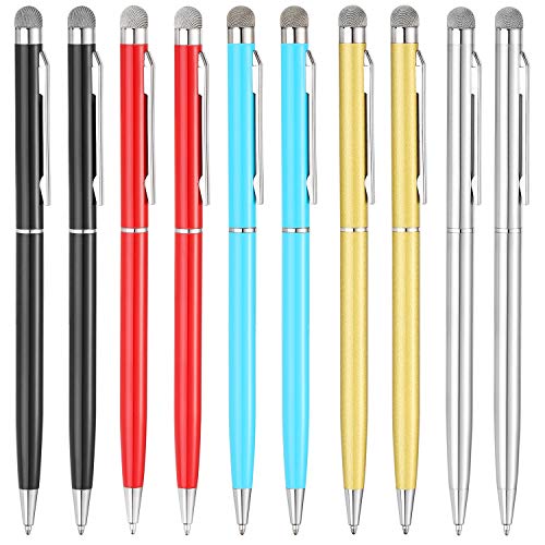 Product Cover Stylus Pen for Touch Screens, Youhu 10PCS Capacitive Stylus Pen 2 in 1 Universal Ballpoint Stylus Pens for IPad,iPhone,Samsung,HTC,Kindle,Tablet, Black Ink, Mesh Fiber Tip (Multicolor)