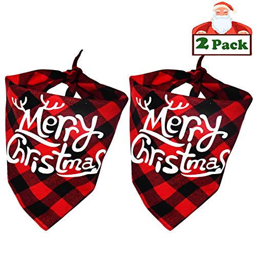 Product Cover Malier 2 Pack Dog Bandana Christmas Classic Buffalo Plaid Pets Scarf Triangle Bibs Kerchief Set Pet Costume Accessories Decoration for Small Medium Large Dogs Cats Pets