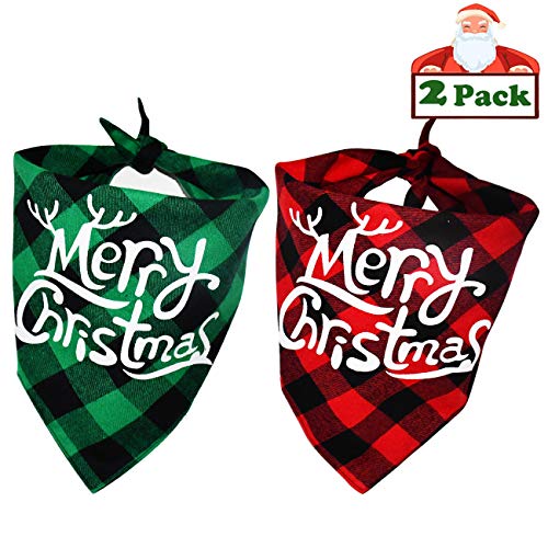 Product Cover Malier 2 Pack Dog Bandana Christmas Classic Buffalo Plaid Pets Scarf Triangle Bibs Kerchief Set Pet Costume Accessories Decoration for Small Medium Large Dogs Cats Pets (red and Green)