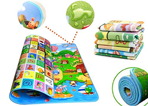 Product Cover Zurato Waterproof Double Sided Extra Large Baby Crawling Floor Play Mat for Kids, Foldable Play Mat Game Mat Gym Mat for Outdoor/Picnic/Beach/Travel(0.2-Inch Thick, 180x120cm, Multi Color & Design)