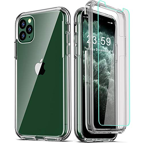 Product Cover COOLQO Compatible for iPhone 11 Pro Max Case, with [2 x Tempered Glass Screen Protector] Clear 360 Full Body Coverage Hard PC+Soft Silicone TPU 3in1 Shockproof Phone Certified Military Protective