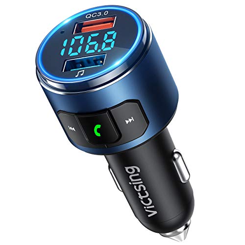 Product Cover VicTsing (Upgraded Version) V5.0 Bluetooth FM Transmitter for Car, QC3.0 & LED Backlit Wireless Bluetooth FM Radio Adapter Music Player /Car Kit with Hands-Free Calls, Siri Google Assistant-Blue