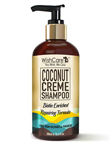 Product Cover WishCare® Coconut Crème Shampoo - Repairing Formula - Free from Mineral Oils, Sulphates & Parabens - 300 Ml (Enriched with Biotin)
