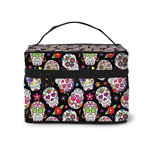 Product Cover AHOOCUSTOM Sugar Skull Large Makeup Bag Travel Multifunction Cosmetic Case Toiletry Organizer Portable Train Case for Women and Girls