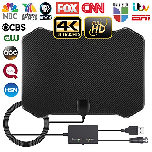 Product Cover Amplified HD Digital Indoor TV Antenna for Digital TV Indoor, 60-130 Miles Long Range with 2019 Newest Amplifier Signal Booster, Support 4K 1080p Freeview for Life Local Channels