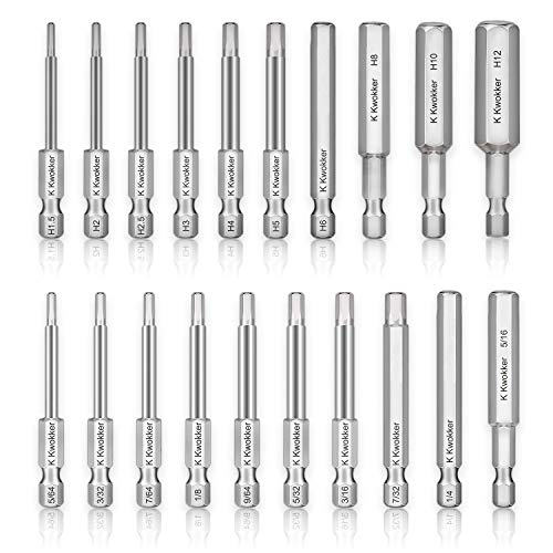 Product Cover K Kwokker 20 x 1/4 Inch Hex Head Allen Wrench Drill Bit Set Standard & Metric Screwdriver Socket Bits with Magnetic Tips for Ikea Type Furniture(65mm S2 Steel 5/64 inch to 5/16 inch, 1.5mm to 12mm)