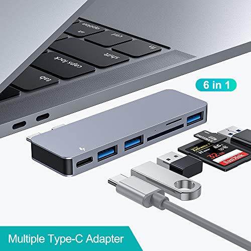 Product Cover USB C Hub, Type C Hub Adapter 6 in 1 with 3 USB 3.0 Ports, TF/SD Card Reader, USB-C Power Delivery, Aluminum Adaptor for MacBook Pro 2016/2017/2018, MacBook Air 2018 (Black)
