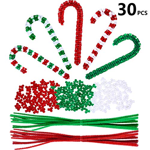 Product Cover 30 Pieces Christmas Beaded Ornament Kit Christmas DIY Bead Christmas Tree Hanging Decoration Candy Canes Assortment for Xmas Party Holiday Tree Decorations, 5 Styles