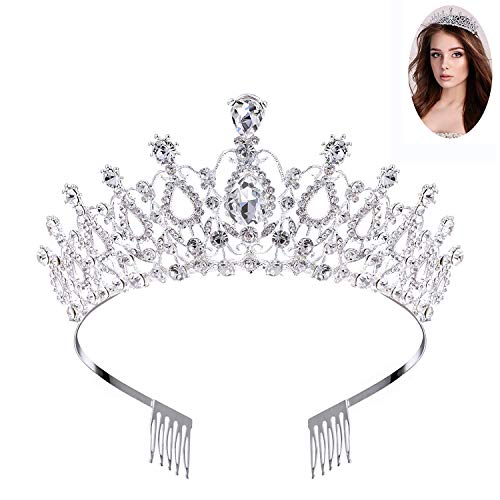 Product Cover Crystal Tiara Crown For Women - Encci Gorgeous Pretty Crystal Tiara Crown Headband Princess Elegant Crown with Combs for Women Bridal Wedding Prom Birthday Party (Luxuriant)