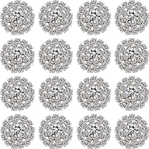 Product Cover 50 Pieces Rhinestone Embellishments Flatback Silver Rhinestone Jewelry Flower Crystal Button Accessory for DIY Jewelry Making Wedding Decoration Bridal Bouquet Invitations