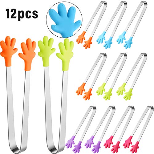 Product Cover Hand Shape Silicone Tongs Mini Small Tiny Kitchen Tongs for Food Sugar Ice Salad Buffet (12 Pieces)
