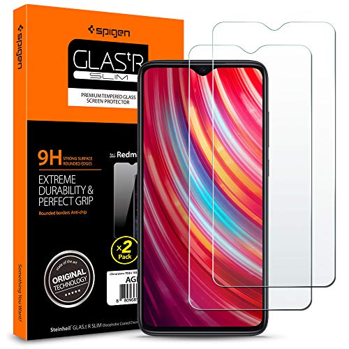 Product Cover Spigen, 2 Pack, Xiaomi Redmi Note 8 PRO Tempered Glass Screen Protector, Easy-install Kit, Case-Friendly, Tempered Glass screen guard for Redmi Note 8 Pro