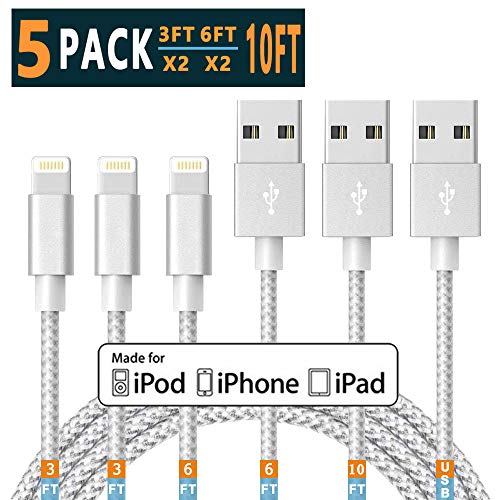 Product Cover iPhone Charger Lightning Cable iPhone Cable Apple MFi Certified iPhone charer Cable Xs MAX XR X 8 7 6s 6 5E Plus ipad car Charger Charging Cable Cord Fast Long USB 3 3 6 6 10 ft to 5pack Chargers 03