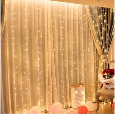 Product Cover JMTGNSEP Sound Activated 300 LED String Light for Christmas Window Curtain Fairy Wedding Party Home Garden Bedroom Outdoor Indoor Wall Decoration, IP65 Water Proof,USB Operated (9.8ft Warm White)
