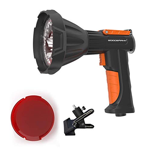 Product Cover GOODSMANN Spotlight Waterproof Work Light Hunting Handheld Rechargeable 50Watt 4000 Lumens Cree LED Flashlight with Red Lens Filter, Adjustable Clip 9903-C201-01