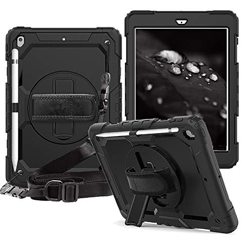 Product Cover iPad 10.2 2019 Case, CLARKCAS [Built in Screen Protector] Shockproof Heavy Duty Protective Rugged Case with Strap for iPad 7th Generation 2019 Case 10.2'', Black