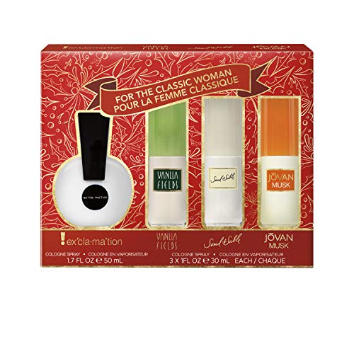 Product Cover Coty Fragrance 4-Piece Gift Set with Exclamation, Sand & Sable, Jovan, and Vanilla Fields, 1 x 1.7-Ounce and 3 x 1-Ounce, Total Retail Value $96.00
