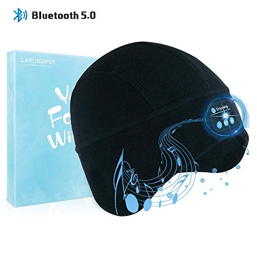 Product Cover Bluetooth Beanie Hat, WATOTGAFER Wireless Hat Headphones Unisex Men Women Outdoor Sport Beanie with Stereo Speakers and Microphone for Birthday, Thanksgiving Day, Christmas Day