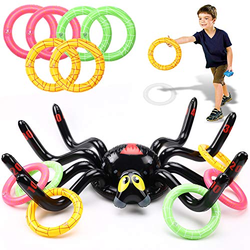 Product Cover Moyeenee Halloween Inflatable Spider Ring Toss Game with 6 PCS Rings Halloween Games for Kids, Perfect for Halloween Party Favor (37.7 in)