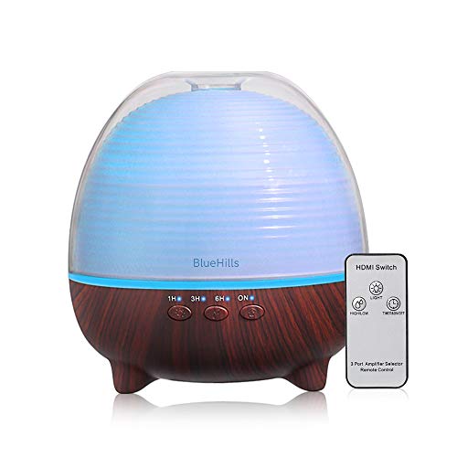 Product Cover BlueHills Premium Essential Oil Diffuser with Remote Aromatherapy Humidifier Large Area 600 ML Capacity for Home Bed Room Office Spa Long 12 hour Run Timer over 500 ml Cute -Dark Wood Grain-S03-600ML