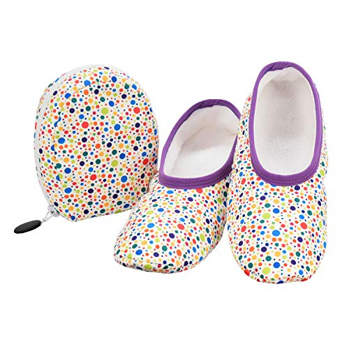 Product Cover Snoozies Skinnies & Travel Pouch | Purse Slippers for Women | Travel Flats with Pouch | Womens Slippers On The Go | Multi Dots | Medium
