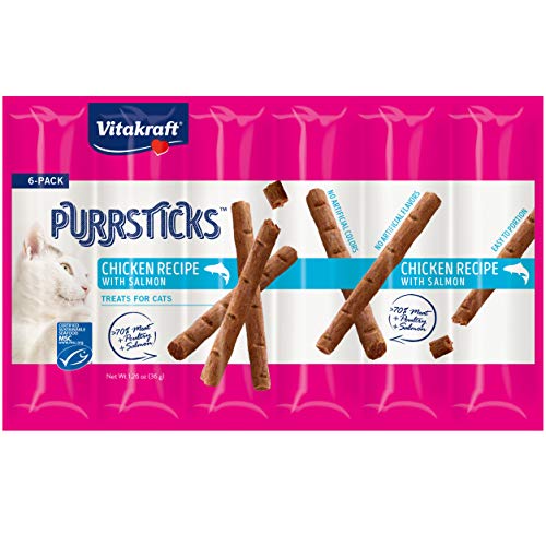 Product Cover Vitakraft PurrSticks Chicken Recipe with Salmon Treats for Cats, 70% Meat + Poultry + Salmon, 6 Pack
