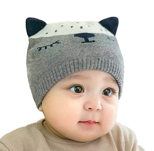 Product Cover Ziory 1Pcs Grey Winter Knitted Cartoon Lovely Cat Hat with Cute Ear Caps for Baby Boys and Baby Girls (6-12 months)