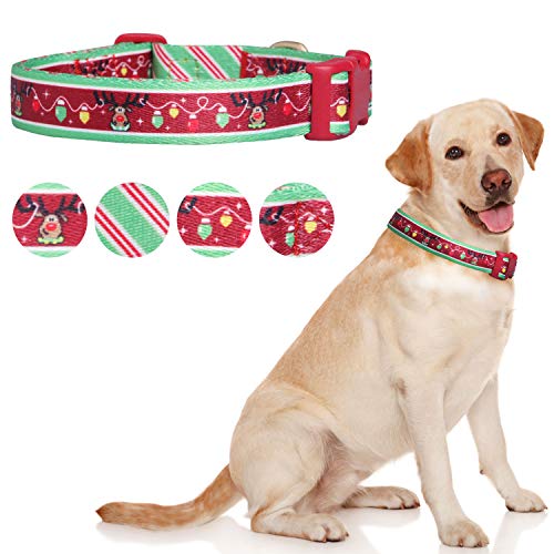 Product Cover Pet Rejoir Christmas Dog Collar- Cute Reindeer with Christmas Lights Holiday Dog Collar- Neck 19~25