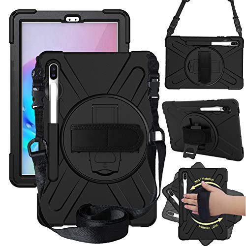 Product Cover CWNOTBHY Galaxy Tab S6 10.5 Case, Heavy Duty Shockproof Protective Case with 360 Rotate Hand Strap/Kickstand for Samsung Galaxy Tab S6 10.5 Inch 2019 Release SM-T860/T865/T867 (Black)