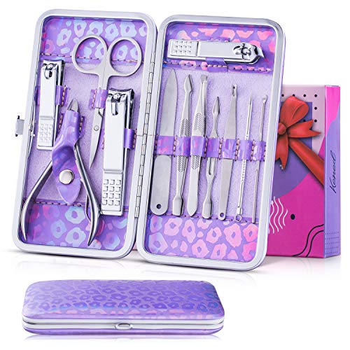 Product Cover Nail Clippers Manicure Pedicure Set - 12 in 1 Nail Care Kit - Lightweight and Portable - Durable and Efficient - Compact Grooming Kit - Sturdy and Attractive Tool Kit Case (Purple)