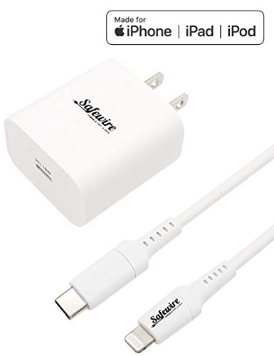 Product Cover Apple Certified iPhone Fast Charger - Ultra Durable 6ft USB C to Lightning Cable and 18W USB-C Power Adapter Wall Plug for iPhone 11 Pro Max XS XR X 8 Plus 7 6S 6 SE 5S 5C 5 iPad Mini Air iPod (White)