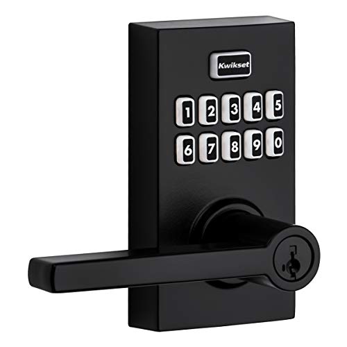 Product Cover Kwikset 99170-004 SmartCode 917 Keypad Keyless Entry Contemporary Residential Electronic Lever Lock Deadbolt Alternative with Halifax Door Handle and SmartKey Security, Iron Black