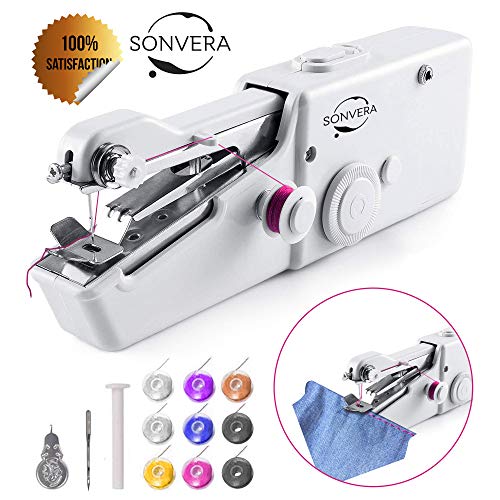 Product Cover Handheld Sewing Machine Portable, Mini Sewing Machine for Kids Beginners Home or Travel Sewing, Cordless Small Handy Stitch Sewing Machine for Easy Quick Repairs Fabric Leather Denim Canvas