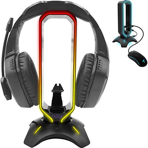 Product Cover Tilted Nation RGB Headset Stand and Gaming Headphone Display with Mouse Bungee Cord Holder with USB 3.0 HUB for Wired or Wireless Headsets for Xbox, PS4, PC