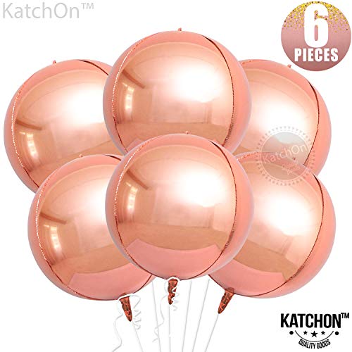 Product Cover Rose Gold Orbz Balloons Decorations - Pack of 6 | Big 22 Inchs 360 Degree Round Balloons | Metallic Rose Gold Balloons | 4D Sphere Mylar Foil Mirror Finish | Chrome Rose Gold Birthday, Baby Shower
