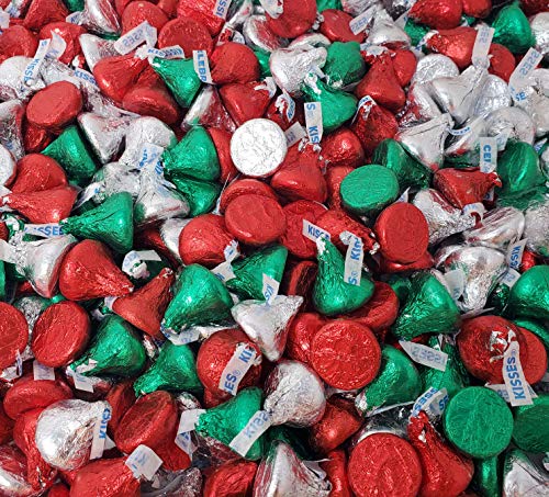 Product Cover CrazyOutlet Hershey's Kisses Christmas Mix, Milk Chocolate Candy Green, Red and Silver Foil Wrappers, Bulk Holiday Candies, 2 Lbs