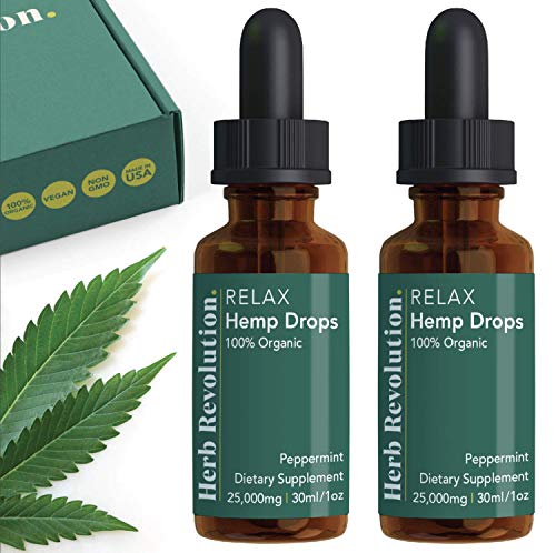 Product Cover (2 Pack) Organic Hemp Oil Extract for Pain Relief and Sleep, 25000mg of Organic Hemp Extract for Natural Pain Relief by Herb Revolution - 100% Natural Relax Hemp Drops, Peppermint - 1 oz Per Bottle