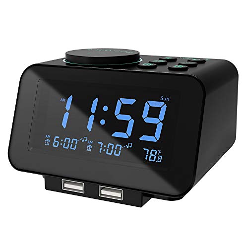 Product Cover USCCE Digital Alarm Clock Radio - 0-100% Dimmer, Dual Alarm with Weekday/Weekend Mode, 6 Sounds Adjustable Volume, FM Radio w/Sleep Timer, Snooze, 2 USB Charging Ports, Thermometer, Battery Backup