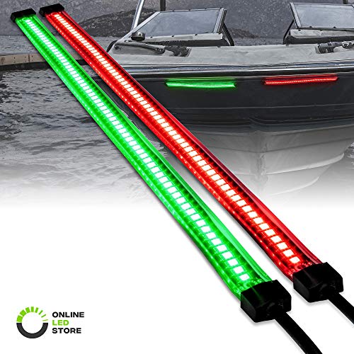 Product Cover Red Green LED Marine Navigation Light Strips for Boats [66/132 LEDs Per Strip] [Single/Dual Row] [IP68 Waterproof] [Flexible Housing] Navigation Boat Bow Light for Kayak Pontoon Bass Fishing Boat