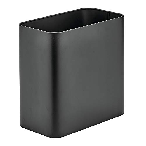 Product Cover mDesign Rectangular Metal Trash Can Wastebasket, Garbage Container Bin - for Bathrooms, Powder Rooms, Kitchens, Home Offices - Black