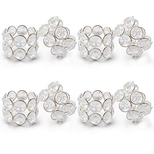 Product Cover 8 Pack Silver Napkin Rings with Crystals for Place Setting, Dining Table, Dinner Party, Wedding, Reception, Holiday, Christmas, Thanksgiving, Decoration (Silver, 8)