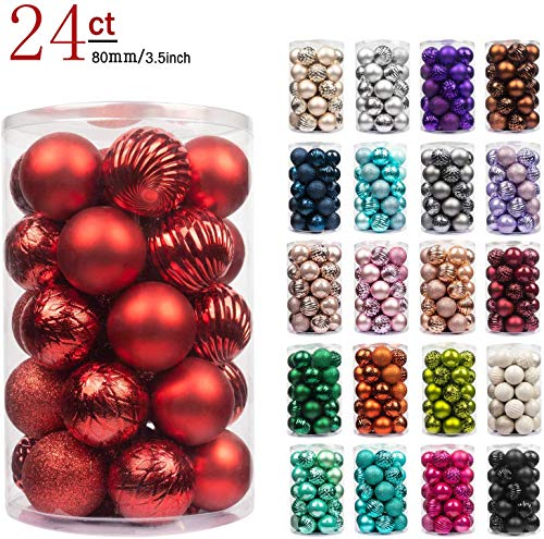 Product Cover FYL 80MM 24ct Luxury Red Shatterproof Christmas Ball Ornaments Decoration,Themed with Tree Skirt(Not Included)