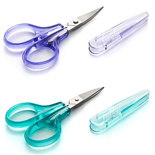 Product Cover Beaditive Detail Craft Scissors Set (2 Pc.) Curved and Straight, Sharp, Compact | Sewing, Embroidery, Paper Cutting, Crafting | Stainless Steel | Protective Cover