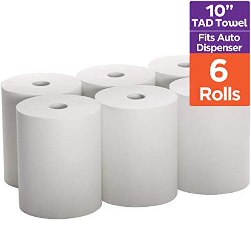 Product Cover Industrial Paper Towels 10 x 800 White Roll Towels High Capacity Premium Quality (TAD Fabric Cloth Like Texture) Fits Touchless Automatic Commercial Towel Dispenser (Packed 6 Rolls)