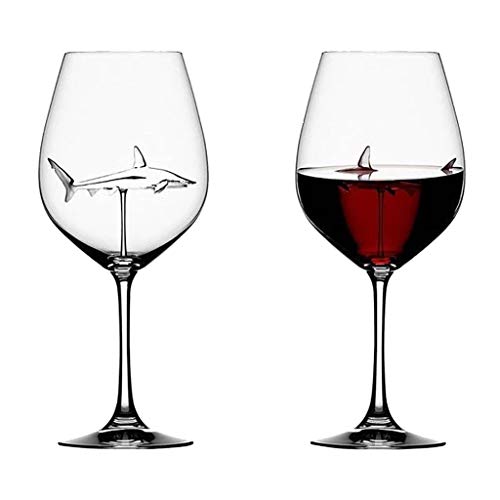 Product Cover Mintuse Shark Wine Glasses With Shark Inside for Adult - 21X7.5CM 300 ML - Home Original Shark Red Wine Glass with Shark Inside Wine Bottle Crystal Wine Glasses for Party Wedding Flutes Glass (2PC)