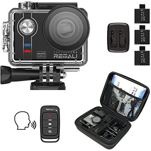 Product Cover REMALI CapturePro 4K/60fps 20MP Waterproof Sports Action Camera Kit with Carrying Case + 3 Batteries, WiFi, 2