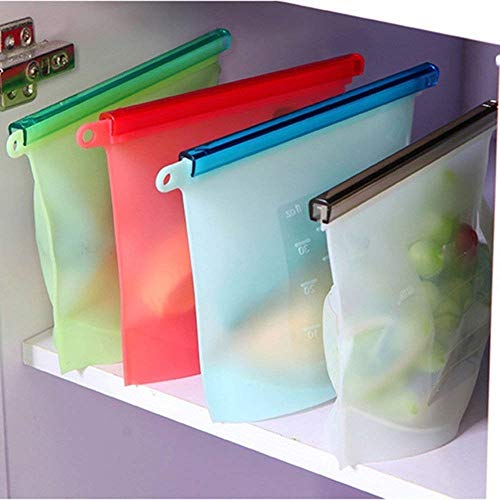 Product Cover sagrach Hygeine Silicone Storage Refrigerator Reusable 1000ml Food Bags Kitchen Organizer Home Storage, 4Pc(Multi-Color)