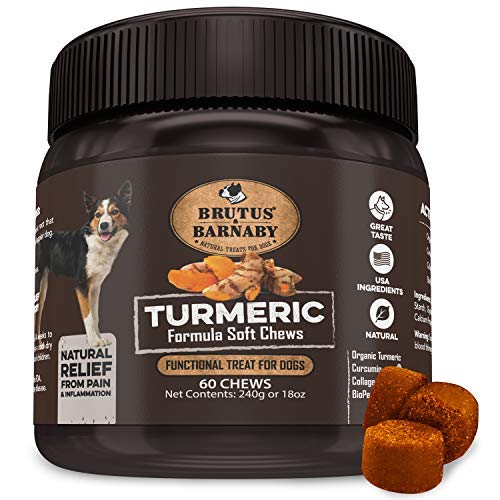 Product Cover BRUTUS & BARNABY Turmeric for Dogs- Organic Turmeric with Curcumin, Soft Chews with Collagen and Bioprene Provides Hip and Joint Support Reduces Inflammation from Arthritis